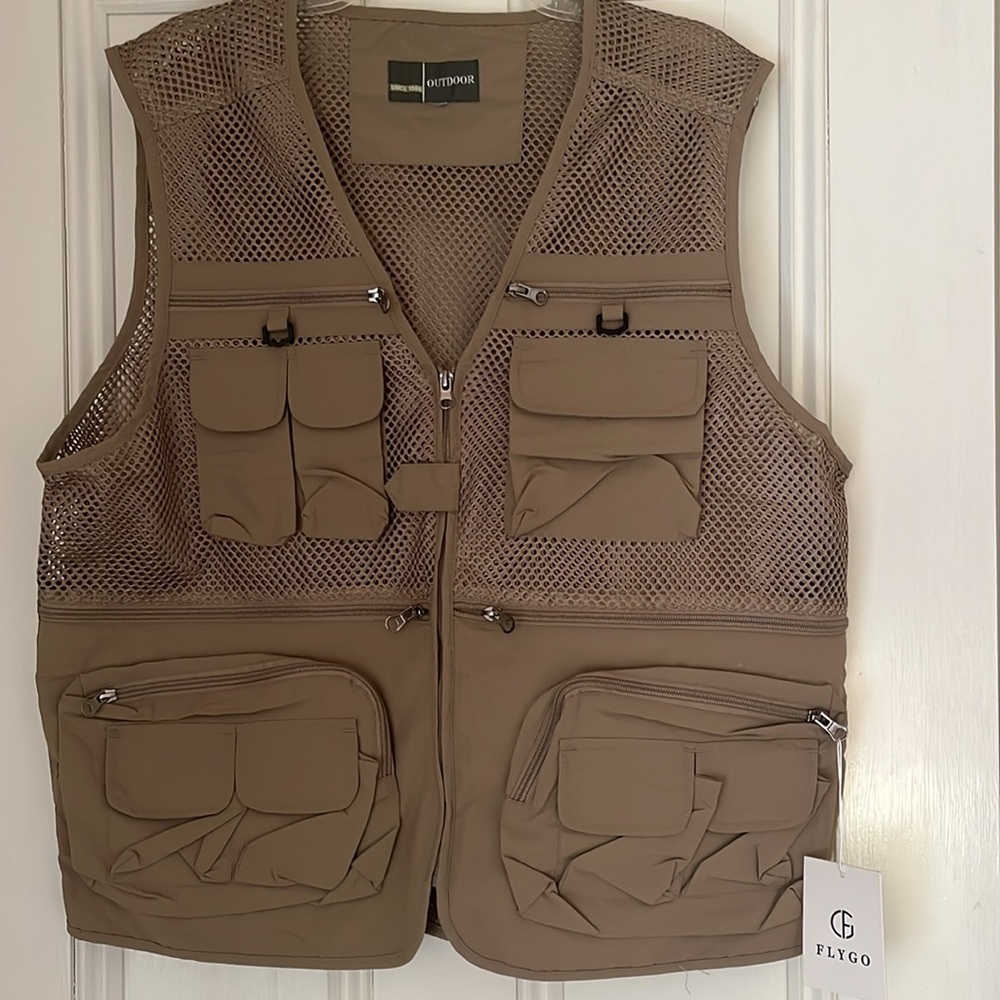 Flygo Mens Mesh Quick Dry Outdoor Work Fishing Travel Photo Vest Multi Pockets L